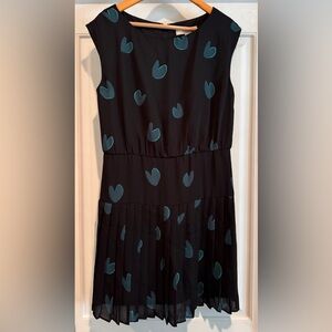 LOFT Black Mini Dress with Teal Heart Print - Size 8